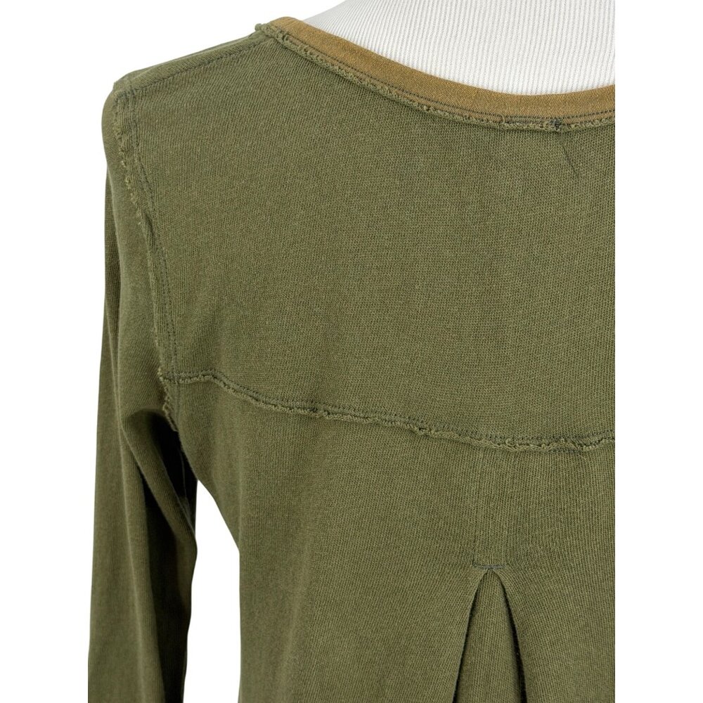 Free People Olive Green Long Sleeve Relaxed Henley Top | Boho Cottagecore Indie - Picture 9 of 16